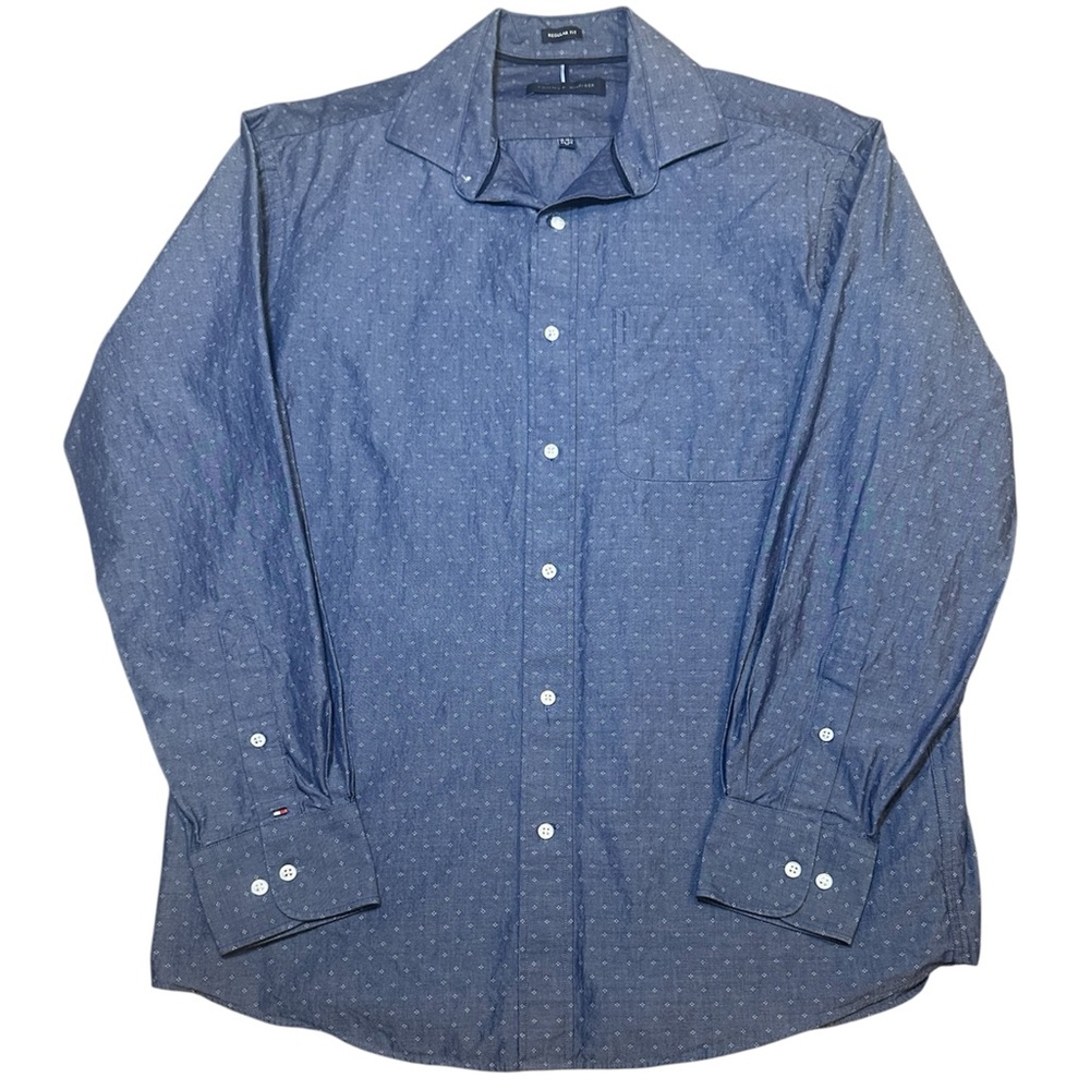 Tommy Hilfiger Men's Blue Button Down Shirt Long Sleeve Cotton Size Medium